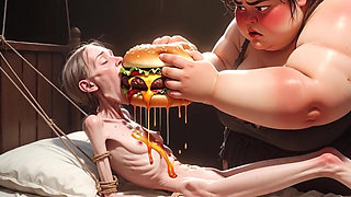 Extremely Skinny Girl Fed by Massive SSBBW - Extreme Feederism Contrast