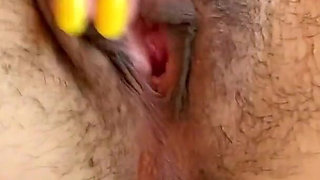 Extreme hairy asshole and pussy milf made video for her neighbor's boys fingering in lingerie and high heels
