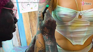 Italian TATTOO customer sucks and fucks while getting ink done!