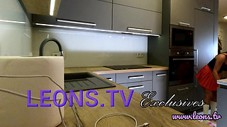 Hot Brunette Beautiful Petite Wife Takes off Her Panties to Flash Her Tight Pussy and Piercing with Her Naked Ass