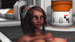 Sex on the exoplanet! Sci-fi android fucks hard a hot black girl in the base camp