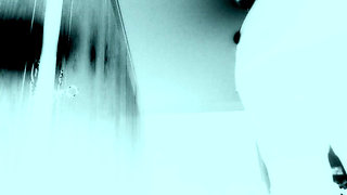 Femboy in thigh high black boots fucks giant black dildo with bubble but