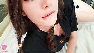 Lustful Student 18+ Girl With An Innocent Face Loves To Suck Cock And Get Cum On Her Face After Titfuck