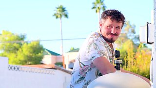 Sex Wife uses hired poolguys pool noodle for some fun