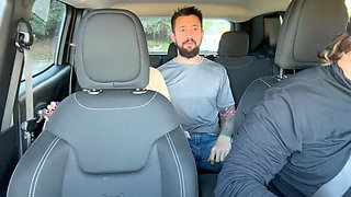 Couple Fucks in Uber Car During Traffic - Redhead Swallows Cum and Lets It Drip Out of Mouth