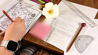 Sexy College Girl Jerking Him off in Physics Class Under the Table