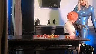 Strapon Lesbian and Latex Rubber Home Fun