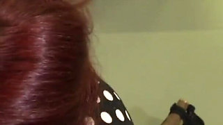 Sexy redhead fucked hard in secretary room and sprayed in mouth
