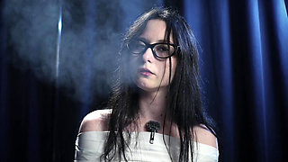 Smoking Seduction - Intriguing Lady in White. 2 Black Cigarette in a Row.