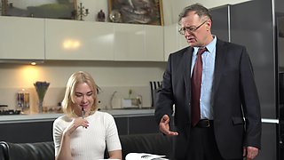 Teens seduce older Czech teacher in steamy kitchen scene