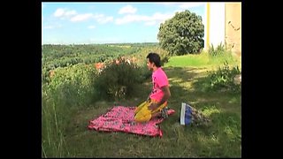 Thick Redhead Granny Gets Cum on Her Big Tits Outdoor