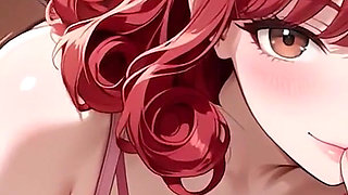 Bedroom Redhead Rose-curly Beauty Pink Lace Black Stockings Heels Seduction Blowjob to Passionate Sex with Massive Creamy Finish