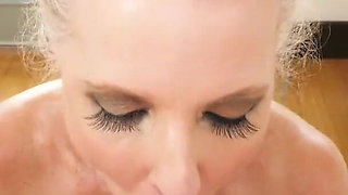 Sexy blonde milf Lacy Cummings POV blowjob cum swallow