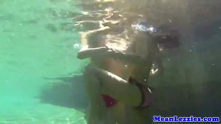 Lesbo domination insane dykes scissoring in outdoor pool