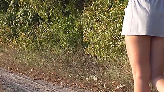 Walking Outdoors and Flashing Ass Under Skirt