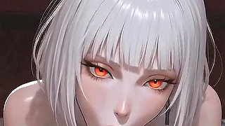 AI Goth vampire girl gives a blowjob and gets fucked in the missionary position and doggy style, takes a load in her mouth