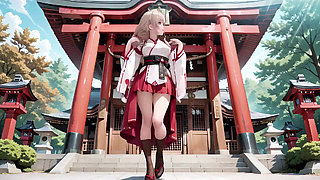 Forbidden Contrast Between Shrine & Bedroom, Wet Secrets Under Red & White Kimono.