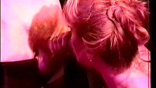 Bisexual guys sharing one pussy on the bed and stroke dick and cum