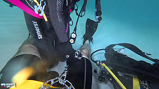 Underwater Scuba Slave Training - Dominated in Chains & Wetsuit Edging