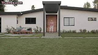 MILF lez seduces naughty petite slut b4 eating her out