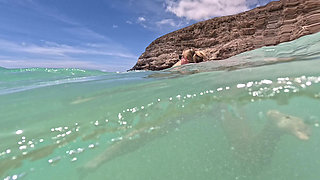 Girl Wetting Jeans in the Ocean and Swimming in Wet White T-shirt