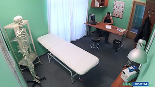 Faux medical center - nurse in sumptuous red lingerie fucking a patient