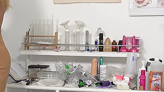 Close up pussy inspection and rectal temp measurement of naked MILF