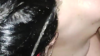 Washing Cum off Her Face with Piss