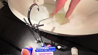 Intense solar shower quickie, flawless body, jizz on