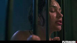 Futanari Inmate Tiffany Tatum Hard-Fucks an Innocent Brunette Through the Bars