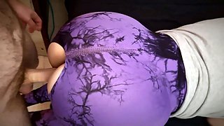 Big booty Asian Milf wearing tight purple yoga pants takes