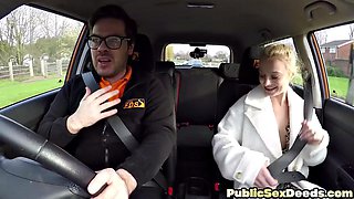Busty blonde pussybanged in car