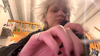 Goth Girl No Makeup Smoking a Cigarette