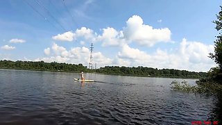 Blonde Solo Girl Naked on a SUP Board