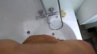 Big-Ass Black Teen's Solo Shower Footjob on Webcam