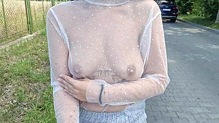 I Walk Around the City in a Transparent T-shirt and Flash My Breasts Outdoor