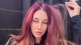 Smoking Outdoor Along Hair Fetish and Boobs Flash