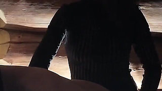 Dark Pegging on the Stairs with a Pink Dildo