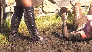 Humiliate, spit and piss on the filthy pig - PEE and MUD