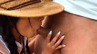 skinny Latina milf fucked in the woods and caught by stranger