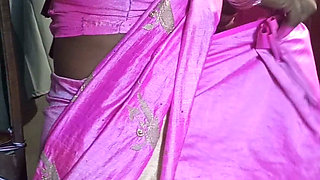Aunty looks beautiful in pink saree, I fucked her.