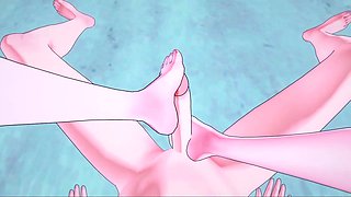 Anime foot licking, footjob hentai cum, anime footjob