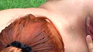 Two Lesbians Have Fun in Outdoor Pool with Happy Ending for Both!