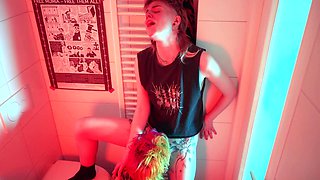 amateur bathroom quickie - horny lesbian couple fucks loud