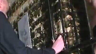 Dominating pussy plays in the cage