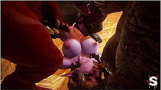 Wild gangbang on a busty elf before bedtime