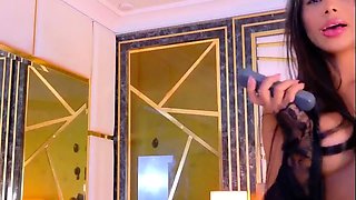 Busty Japanese babe in lingerie has her pussy licked out