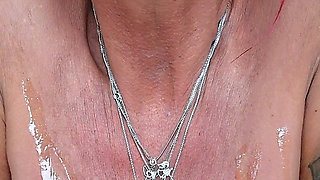 Horny MILF Drooling on Tits