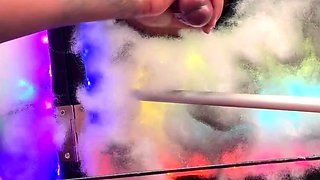 Hot blonde strokes and sucks black cock in glory hole