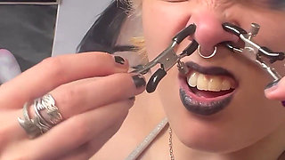 Nose Fuck with Cock and Nipple Clamps on Nose Goth Girl JOI